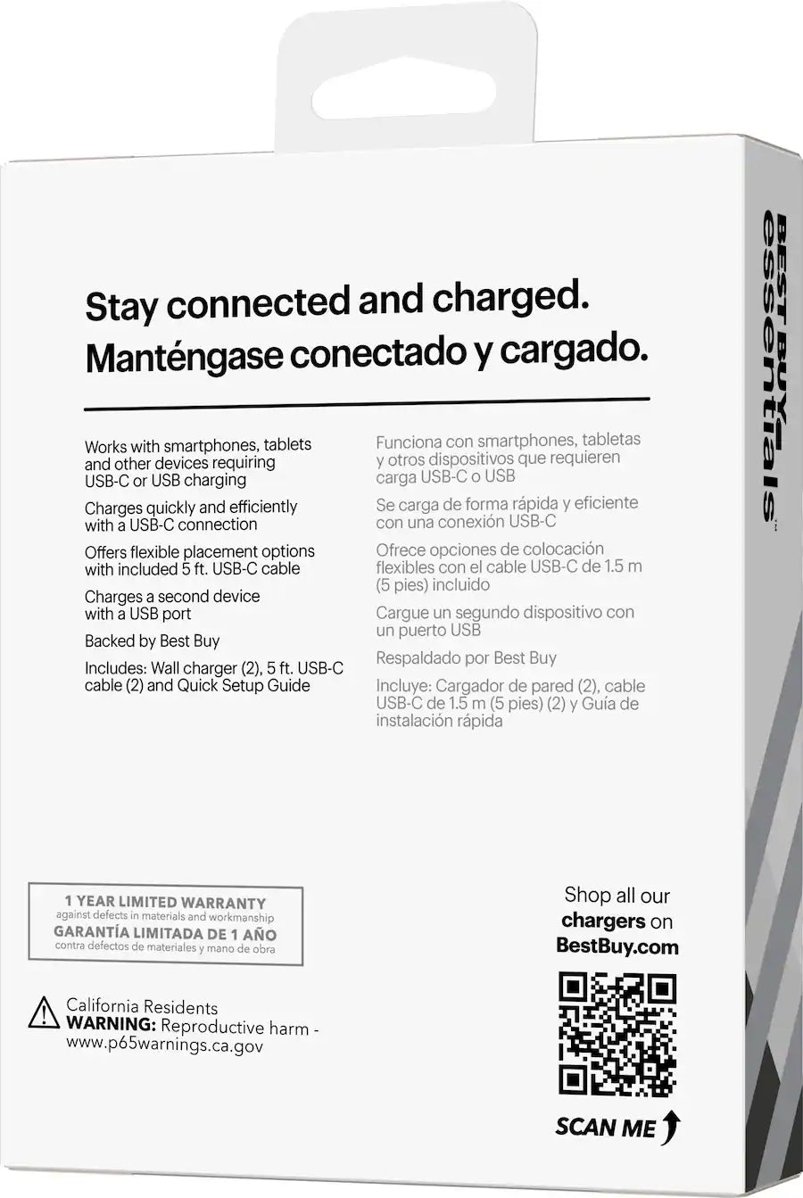 Best Buy essentials™ - 20W Dual-Port Wall Charging Kit for USB-C Smartphones, Tablets and More (2 Pack) - White