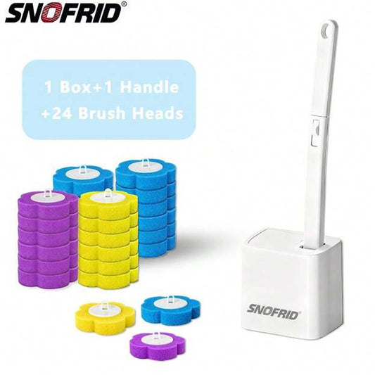Snofrid Disposable Toilet Brush, Toilet Bowl Wand Holder Set With 24PCS Cleaner Refills, Bathroom...