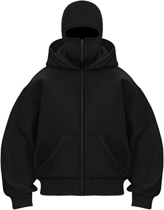 Balaclava Hoodie Zipper, Double Hooded Zip Jacket Wind-resistant Winter Hoodies for Men, The Most Viral Balaclava Hoodie