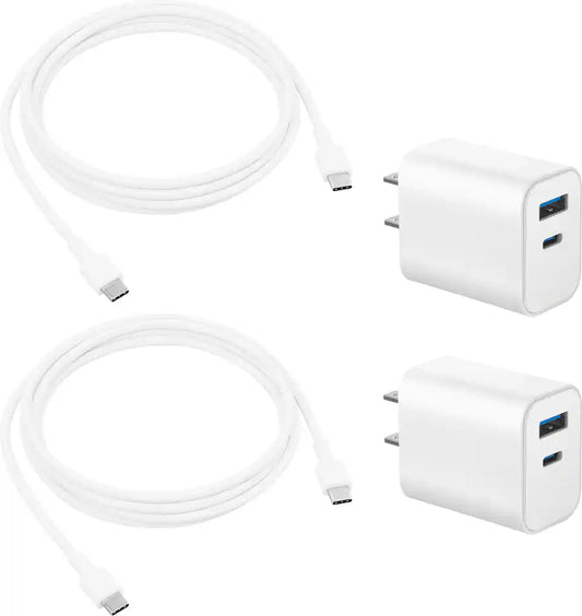Best Buy essentials™ - 20W Dual-Port Wall Charging Kit for USB-C Smartphones, Tablets and More (2 Pack) - White