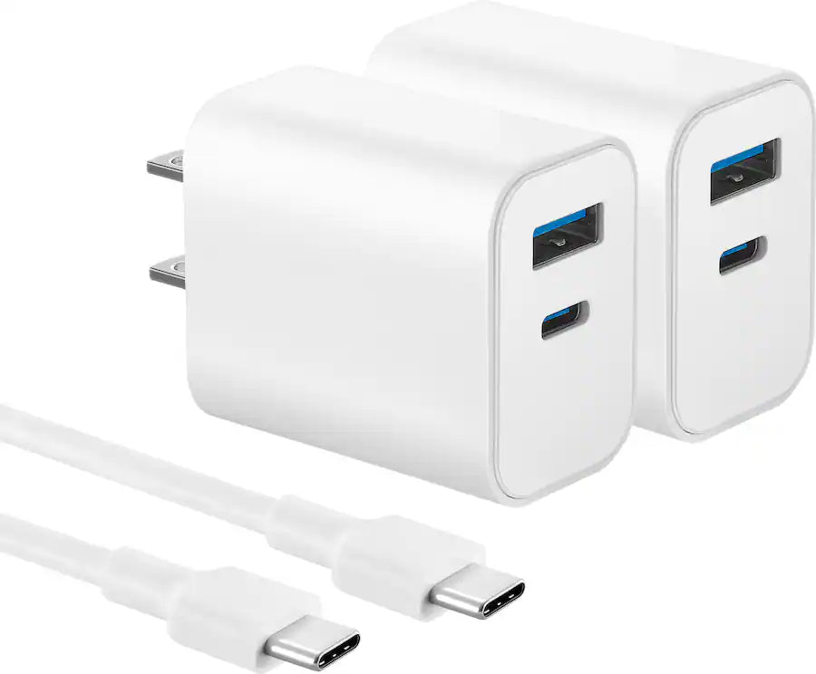 Best Buy essentials™ - 20W Dual-Port Wall Charging Kit for USB-C Smartphones, Tablets and More (2 Pack) - White