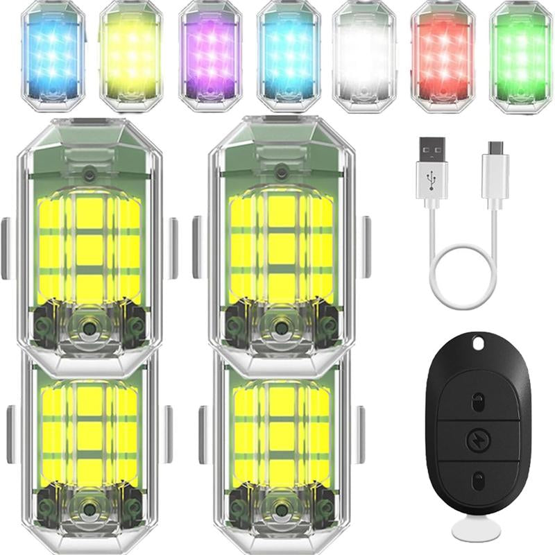 Wireless LED Lights for Car with Remote, High Brightness Wireless Strobe Light, RGB LED Aircraft Strobe Lights for Cars, Motorcycle, Drone, Truck, Bike, USB Charge