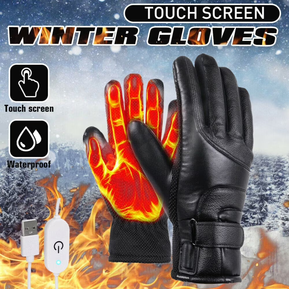 USB Powered Electric Heated Gloves for Men Women with 3 Heating Levels Heated Gloves Touchscreen Waterproof Skiing Snowboarding Gloves