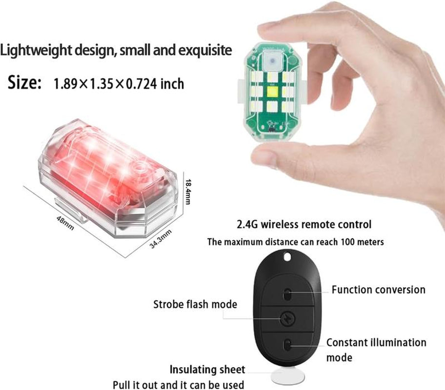 Wireless LED Lights for Car with Remote, High Brightness Wireless Strobe Light, RGB LED Aircraft Strobe Lights for Cars, Motorcycle, Drone, Truck, Bike, USB Charge