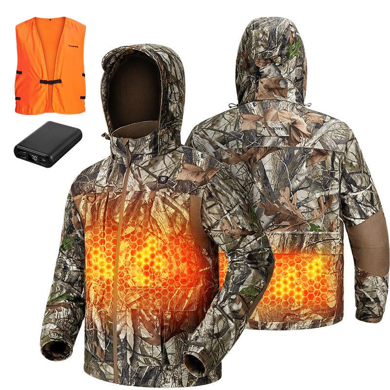 Tidewe Inferno Men'S Camo Heated Hunting Jacket with Battery Pack Heated Jacket Mens Clothing