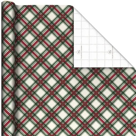 Festive Red and Green Plaid Christmas Wrapping Paper Roll, 35 sq. ft